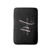 Tapis De Bain Élégant Noir Noir Blush Pink Script Monogramme (Devant (Vertical))