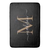 Tapis De Bain Élégant Noir Or Blanc Monogramme Feminine Script (devant Vertical)