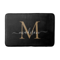 Élégant Noir Or Blanc Monogramme Girly Script