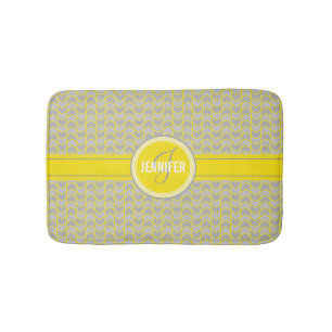 Tapis De Bain Élégant nom monogrammétrique jaune et gris du c