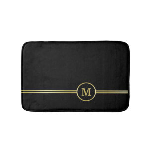 Tapis De Bain Élégant or Monogramme personnalisé sur noir