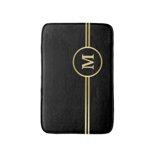 Tapis De Bain Élégant or Monogramme personnalisé sur noir (Devant (Vertical))