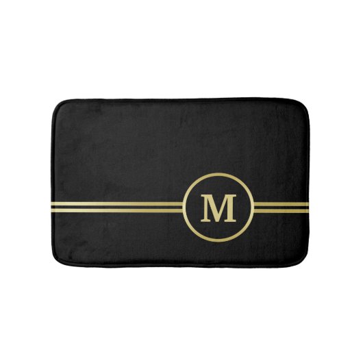 Tapis De Bain Élégant or Monogramme personnalisé sur noir (Devant)