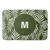 Tapis De Bain Élégant Palm Feuilles vert foncé Monogramme (Devant)