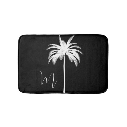 Tapis De Bain Elégant palmier tropical blanc noir (Devant)
