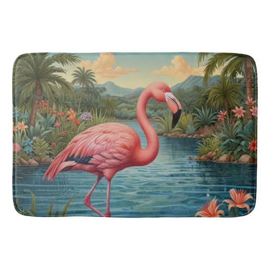 Tapis De Bain Élégant paradis tropical flamand rose (Devant)