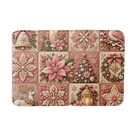 Tapis De Bain Elegant Pink Christmas Patchwork Blanket (Devant)