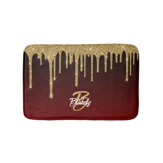 Tapis De Bain Élégant Red Gold Parties scintillant Drift Monogra (Devant)