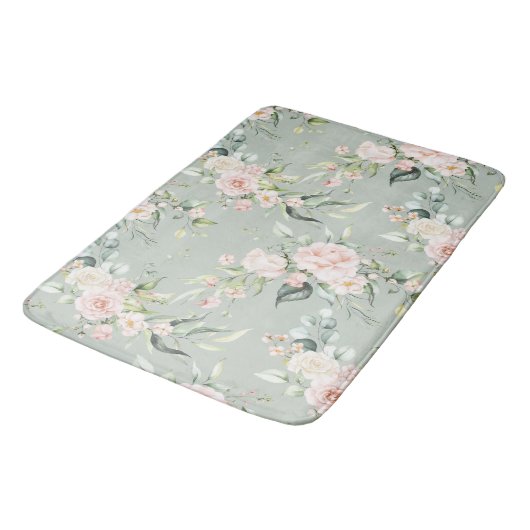 Tapis De Bain Élégant rose blanc Eucalyptus Sage Vert (Angle)