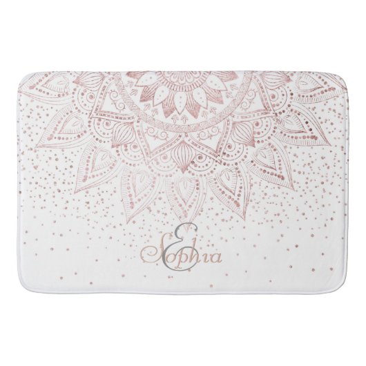 Tapis De Bain Elégant Rose Gold Dots Mandala (Devant)