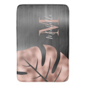 Tapis De Bain Élégant Rose noir or palme feuille Monogramme (devant Vertical)