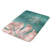 Tapis De Bain Élégant Rose or Palm vert feuille Monogramme (Angle)