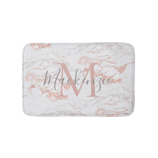 Tapis De Bain Élégant rose pâle | Monogramme rose Gold Foil (Devant)
