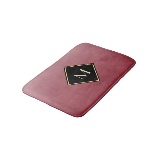 Tapis De Bain Élégant Rouge Brossé Avec Monogramme Or Simple (Angle)