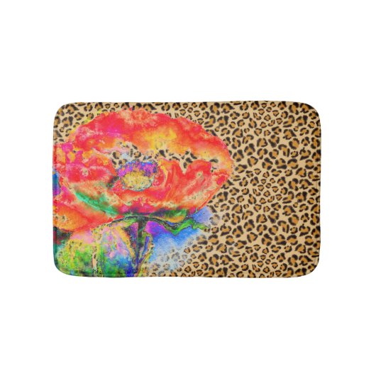 Tapis De Bain Elégant rouge pavot rouge floral leopard cheeta ac (Devant)
