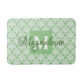 Tapis De Bain Elégant Sage Green Dentelle en damas Monogramme & (Devant)