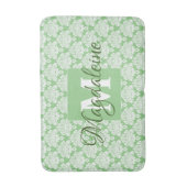 Tapis De Bain Elégant Sage Green Dentelle en damas Monogramme & (Devant (Vertical))