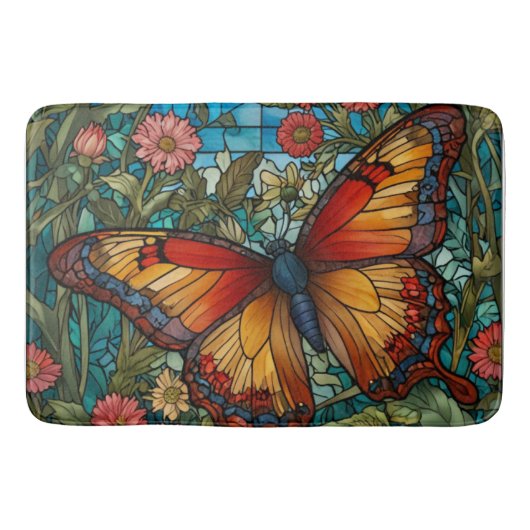 Tapis De Bain Elegant stain glass butterfly garden (Devant)
