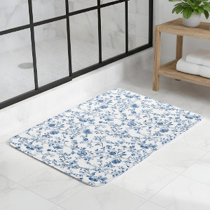 Tapis De Bain Élégant Toile Bleu Blanc de Style Vintage Français