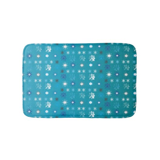 Tapis De Bain Elégant turquoise et blanc, étoiles et flocons de  (Devant)