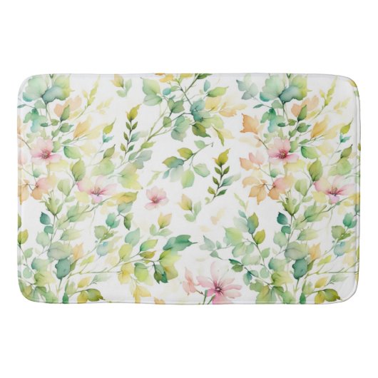 Tapis De Bain Elégant vert fleurs sauvages d'aquarelle (Devant)