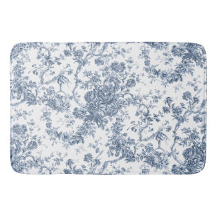 Tapis De Bain Élégant Vintage Français gravé Floral Toile-Blue