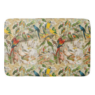 Tapis De Bain Élégant Vintage Oiseaux tropicaux Parrots