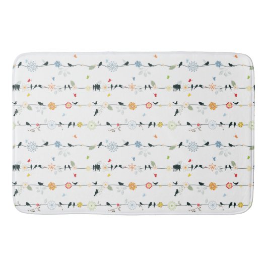 Tapis De Bain Élégant Whimsical Fun Black Birds & Flowers (Devant)
