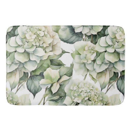 Tapis De Bain Elégante aquarelle blanche vert hydrangée florale (Devant)