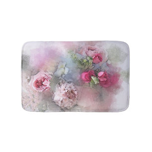 Tapis De Bain Elégante aquarelle Roses Fleurs Modèle Floral