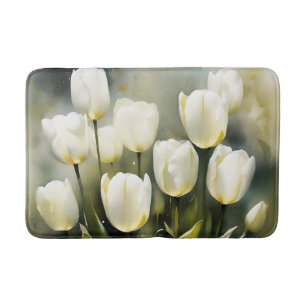 Tapis De Bain Élégante bande de tulipes blanches dans un jardin 