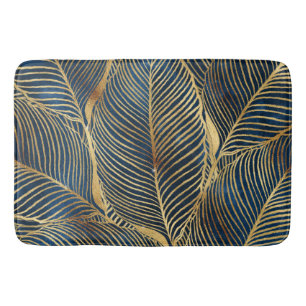 Tapis De Bain Elégante conception de feuille d'or bleu