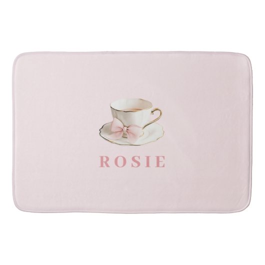 Tapis De Bain Elégante Coquette Preppy Pink Teacup avec Bow (Devant)