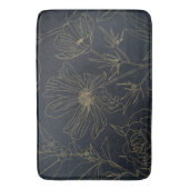 Tapis De Bain Élégante Fleurs d'or Bleu Botanique (devant Vertical)