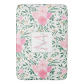 Tapis De Bain Elégante Fleurs Roses Blanches Aquarelle Florale (devant Vertical)
