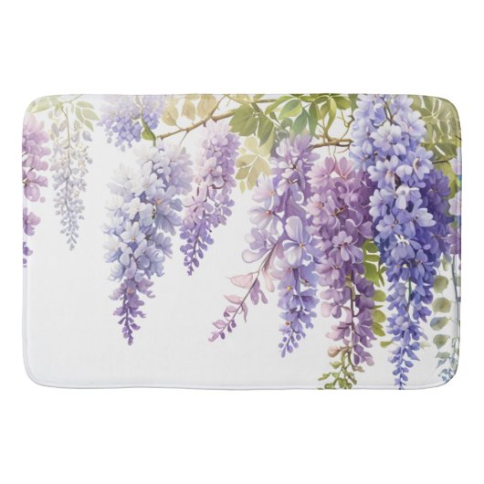 Tapis De Bain Elégante glycine d'aquarelle violette florale (Devant)