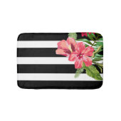 Tapis De Bain Elégante Grille Noire Et Blanche Avec Fleurs (Devant)