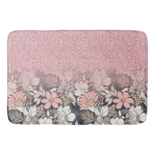 Tapis De Bain Élégante Parties scintillant dorée rose floral 