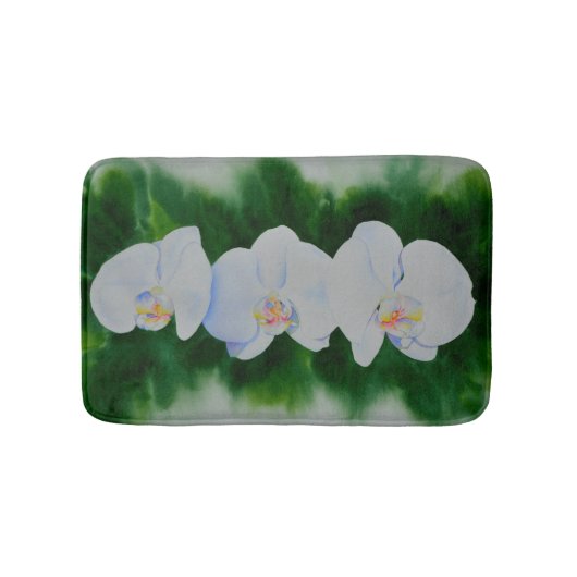 Tapis De Bain Elégante peinture d'orchidée tropicale blanche (Devant)