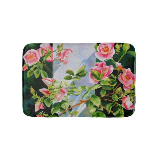 Tapis De Bain Elégante rose roses aquarelle florale (Devant)