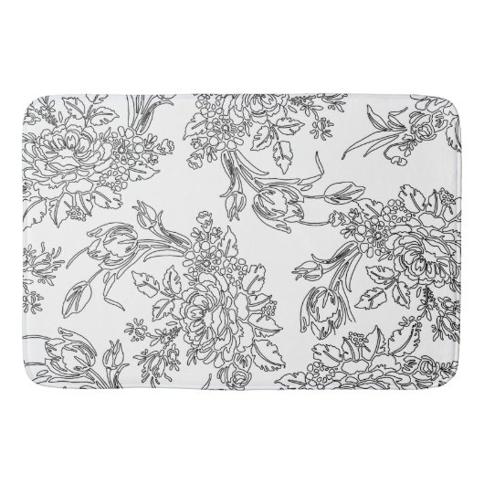 Tapis De Bain Elégante toile florale noire et blanche (Devant)