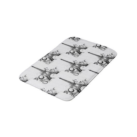 Tapis De Bain Elégante Tour Eiffel Paris Noir Blanc (Angle)