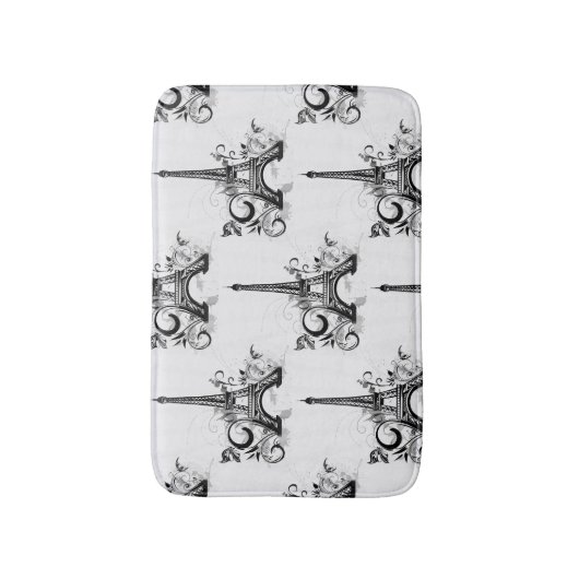 Tapis De Bain Elégante Tour Eiffel Paris Noir Blanc (Devant (Vertical))