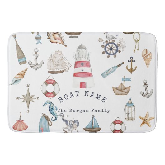 Tapis De Bain Éléments nautiques à l'aquarelle Marin (Devant)