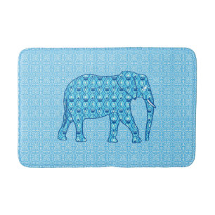 Tapis De Bain Eléphant à fleurs de Lotus, Turquoise et Blanc