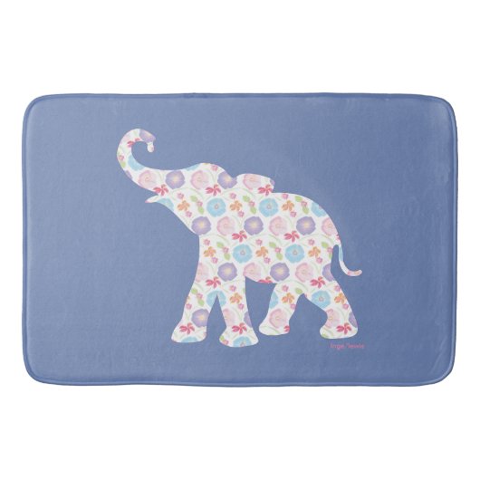 Tapis De Bain Eléphant avec Fleurs d'Aquarelle Motif unique (Devant)