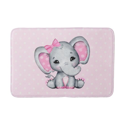 Tapis De Bain Eléphant de bébé rose mignon avec oreilles Poka Do (Devant)