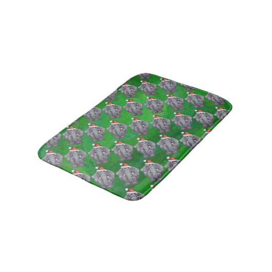 Tapis De Bain Éléphant de Noël sur Vert (Angle)