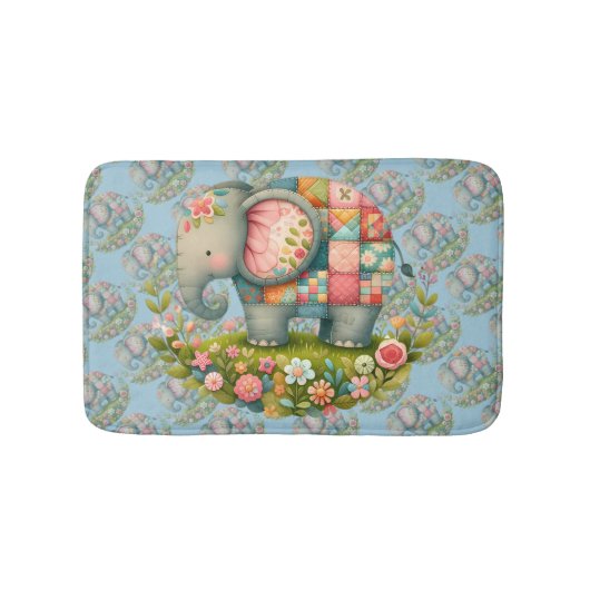 Tapis De Bain Éléphant Patchwork de Prairie Florale Charme (Devant)