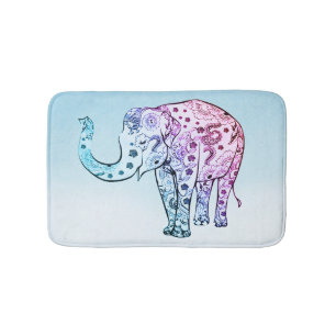 Tapis De Bain Eléphant rose Et Bleu Paisley